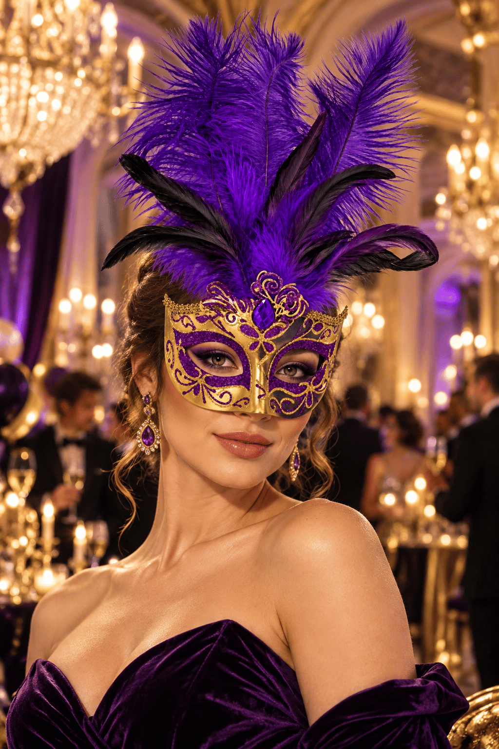 Maske Mor Gold Tüylü Venedik Maskesi Taşlı Simli yılbaşı-halloween parti