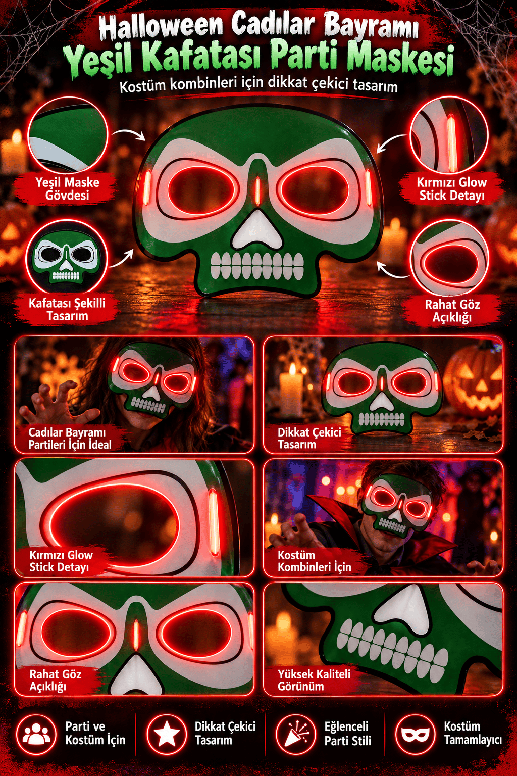 Maske parti maskesi KIRMIZI glow stick -