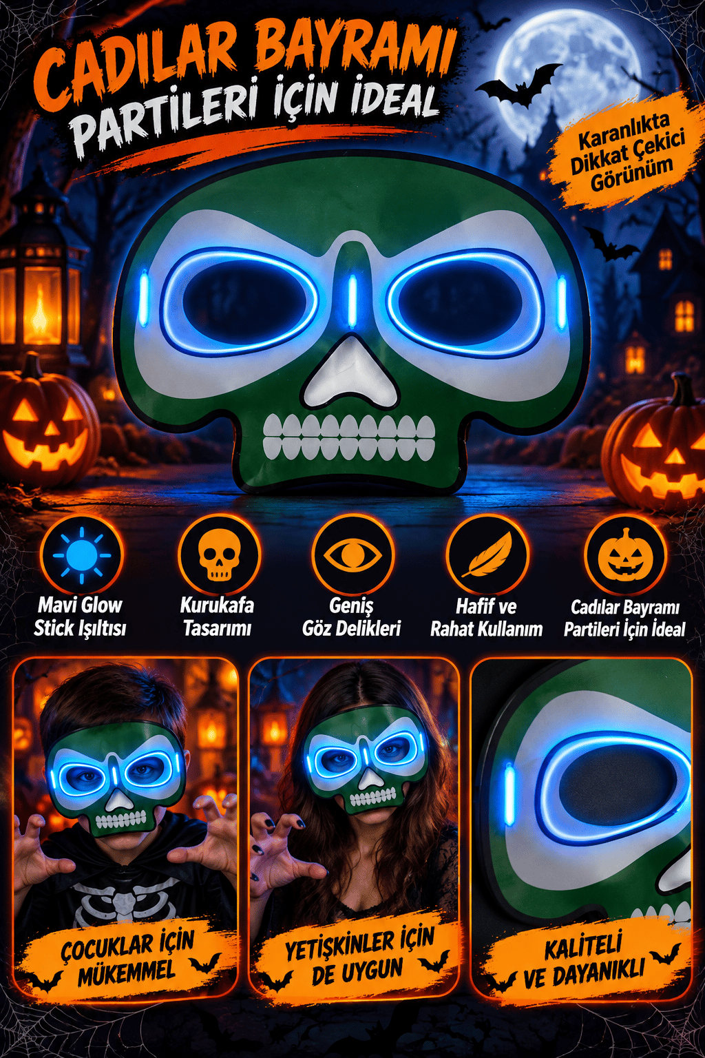 Maske parti maskesi MAVİ glow stick -