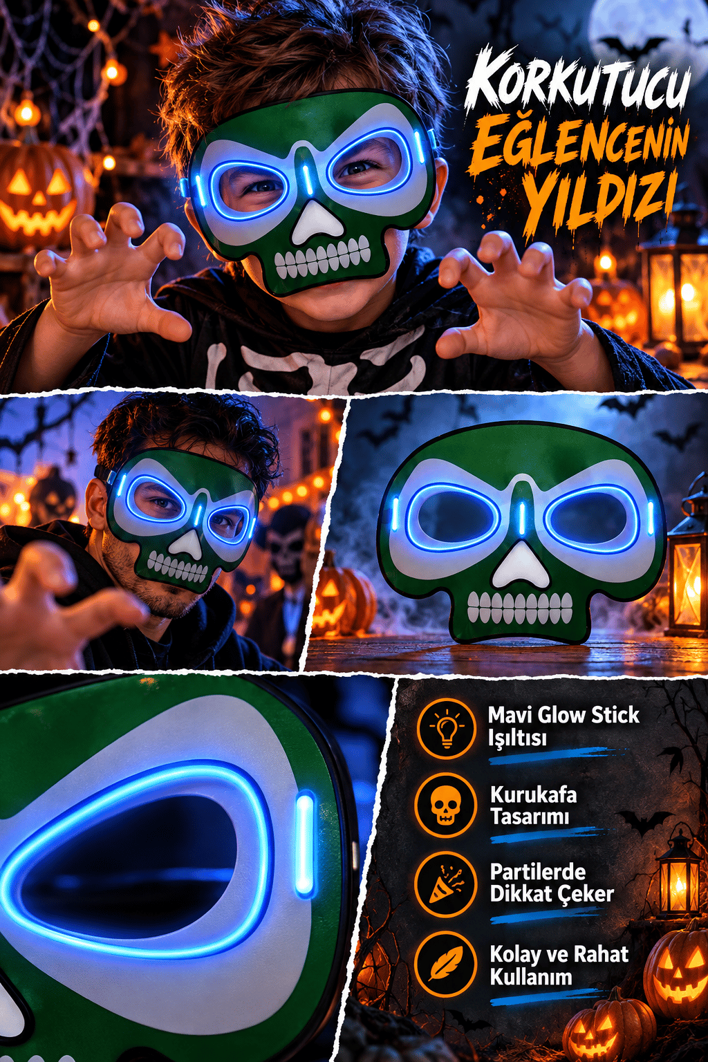 Maske parti maskesi MAVİ glow stick -
