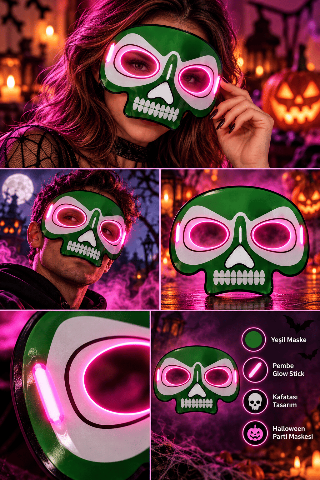 Maske parti maskesi PEMBE glow stick -