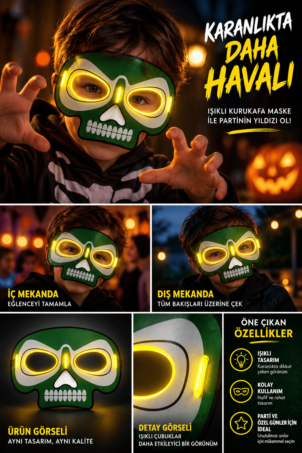 Maske parti maskesi SARI glow stick -