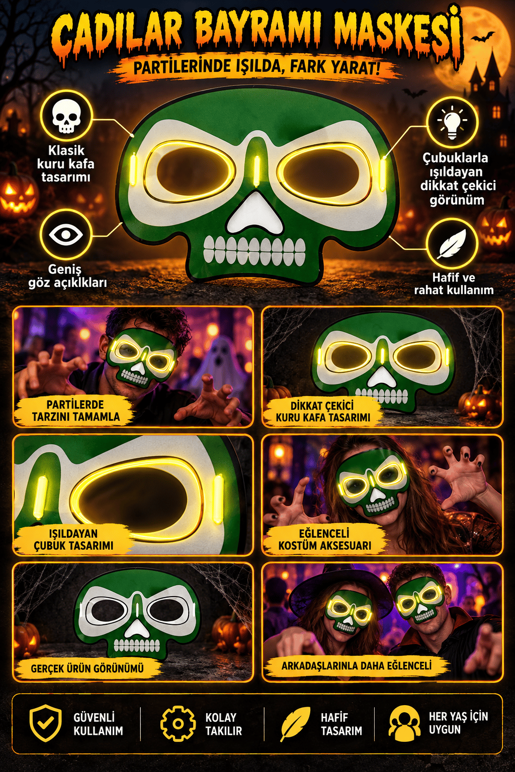 Maske parti maskesi SARI glow stick -