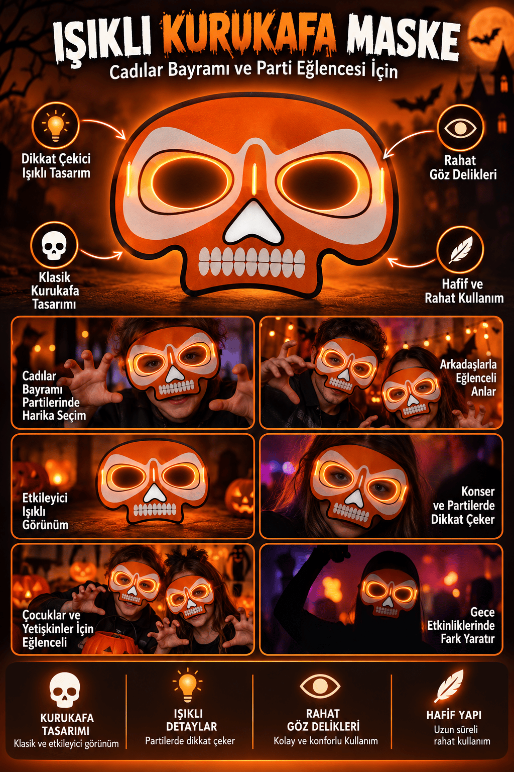 Maske parti maskesi TURUNCU glow stick -