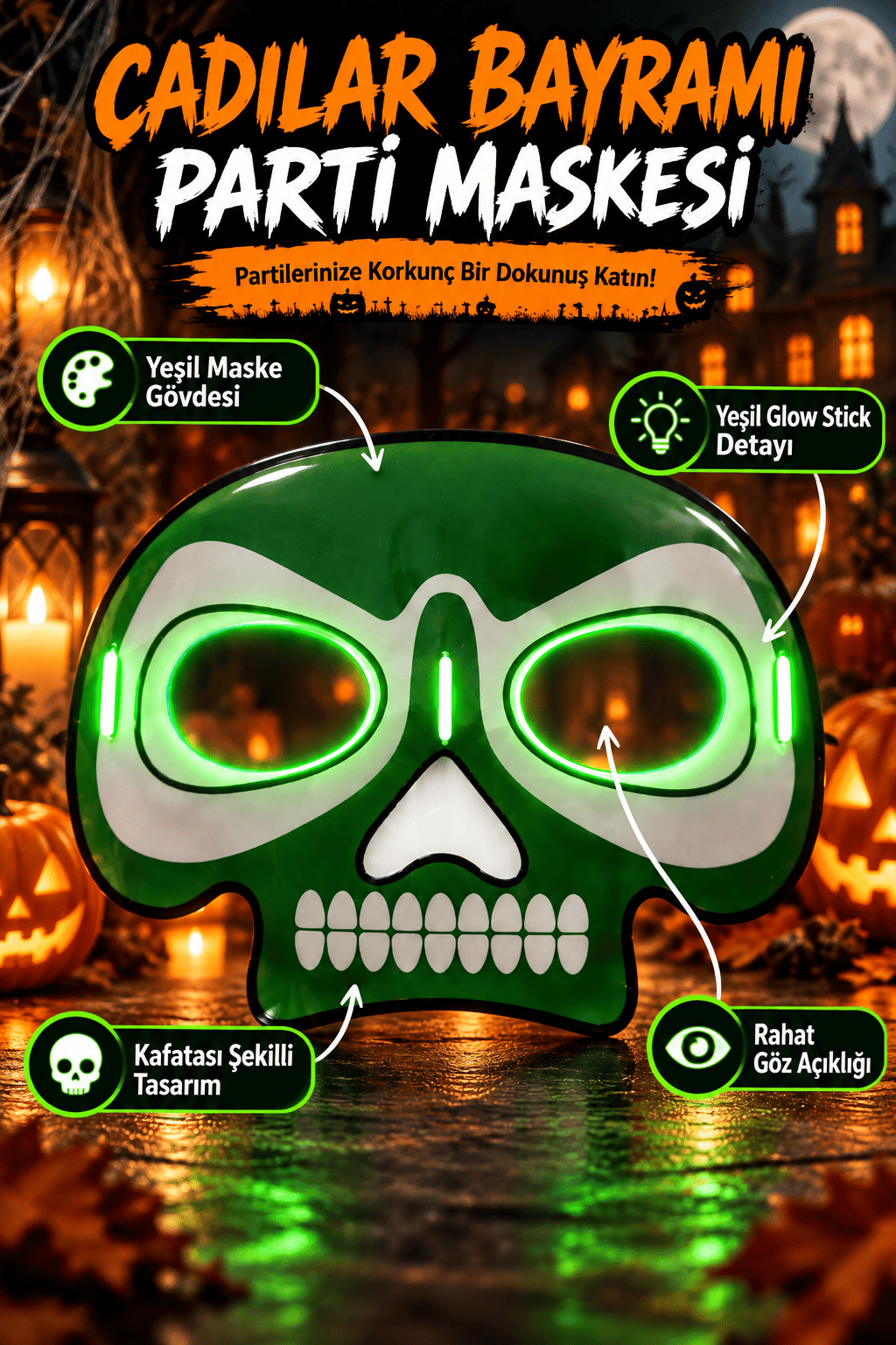 Maske parti maskesi YEŞİL glow stick -