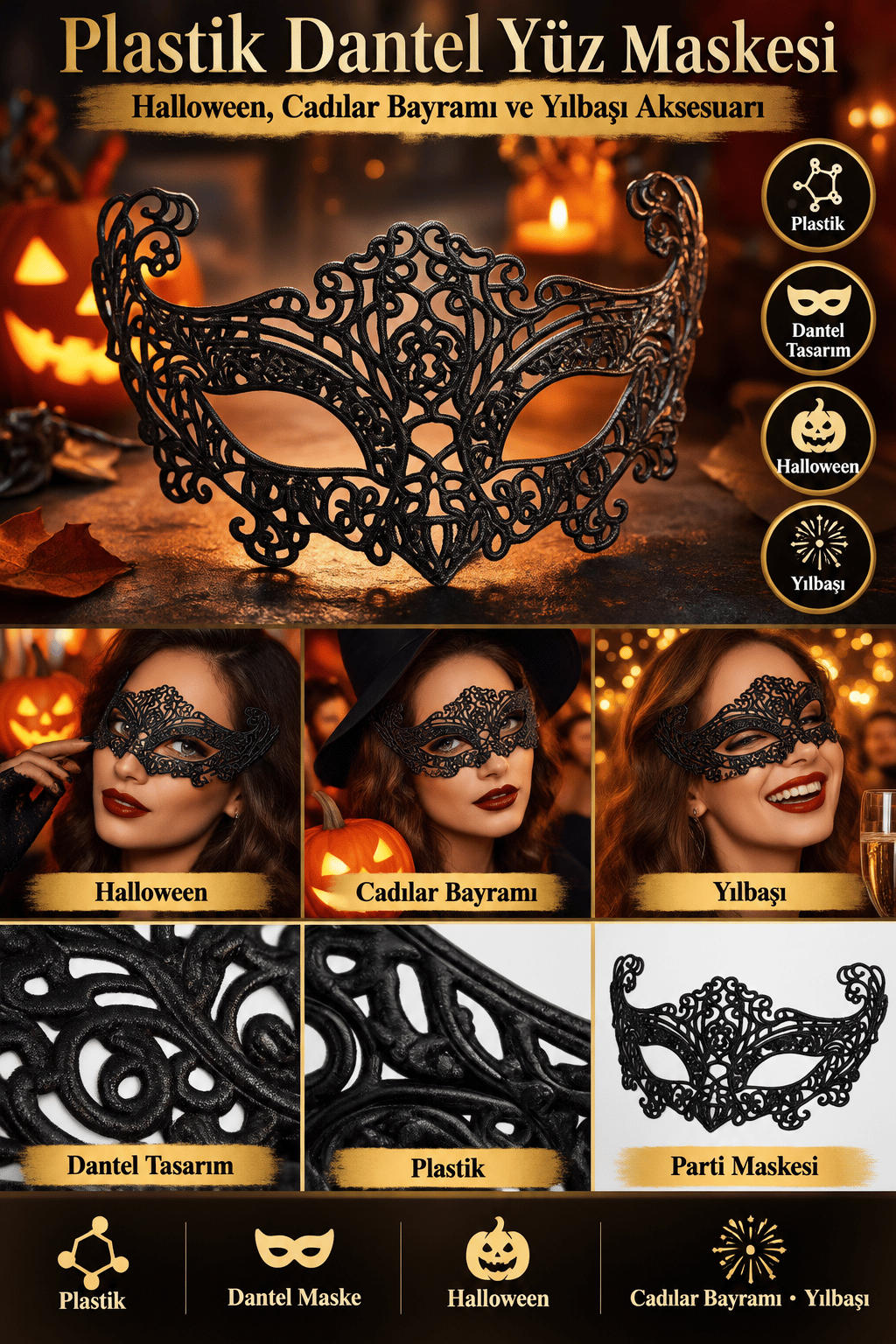 Maske Plastik DANTEL MASKE Halloween-cadılar bayramı yılbaşı