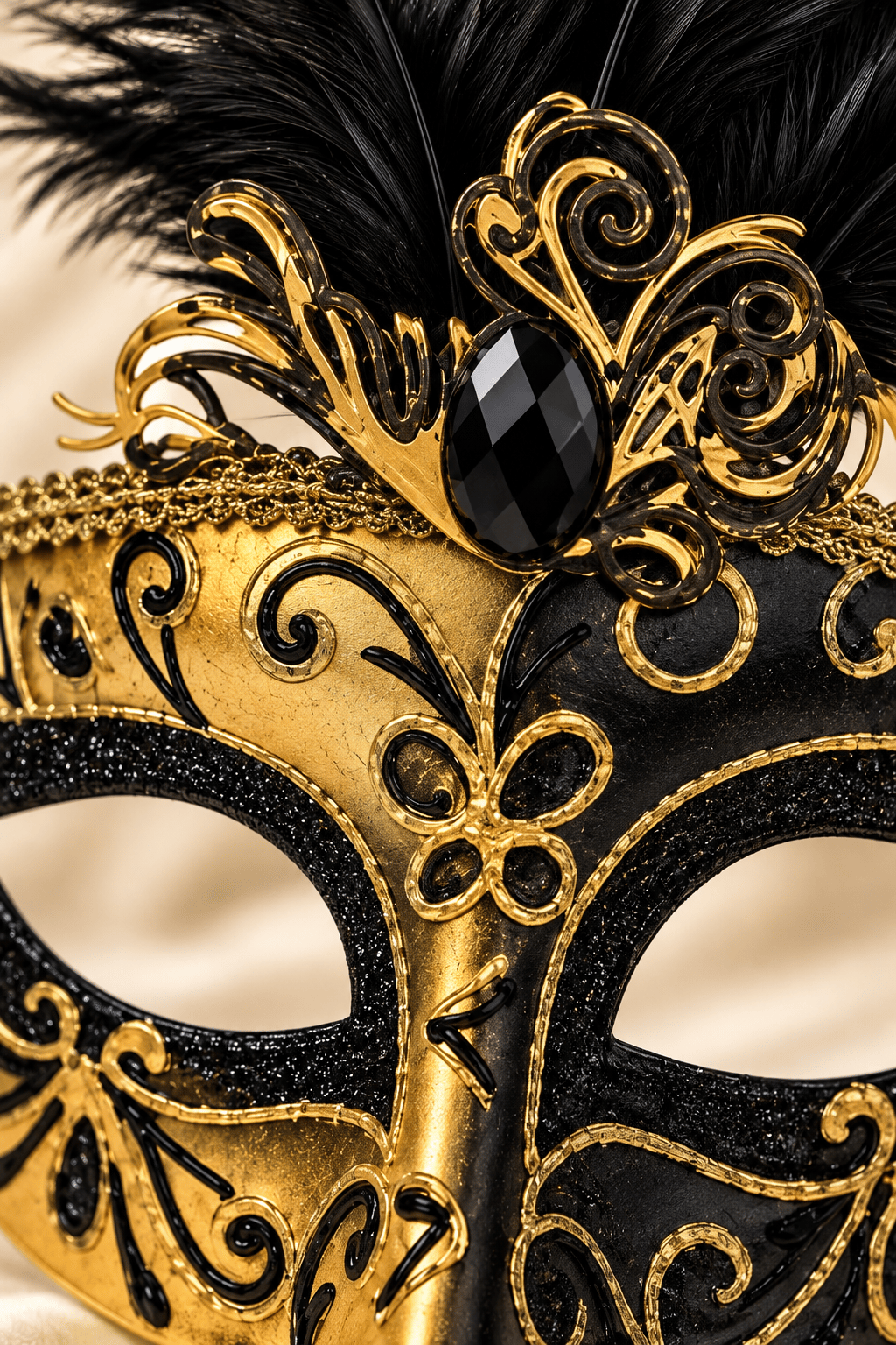 Maske Siyah Gold Tüylü Venedik Maskesi Taşlı Simli yılbaşı-halloween parti