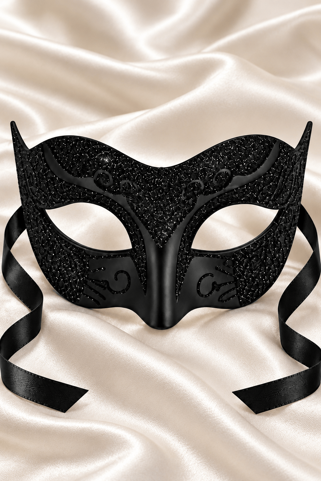 Maske Siyah Simli Venedik Maskesi Desenli Bağcıklı yılbaşı-halloween