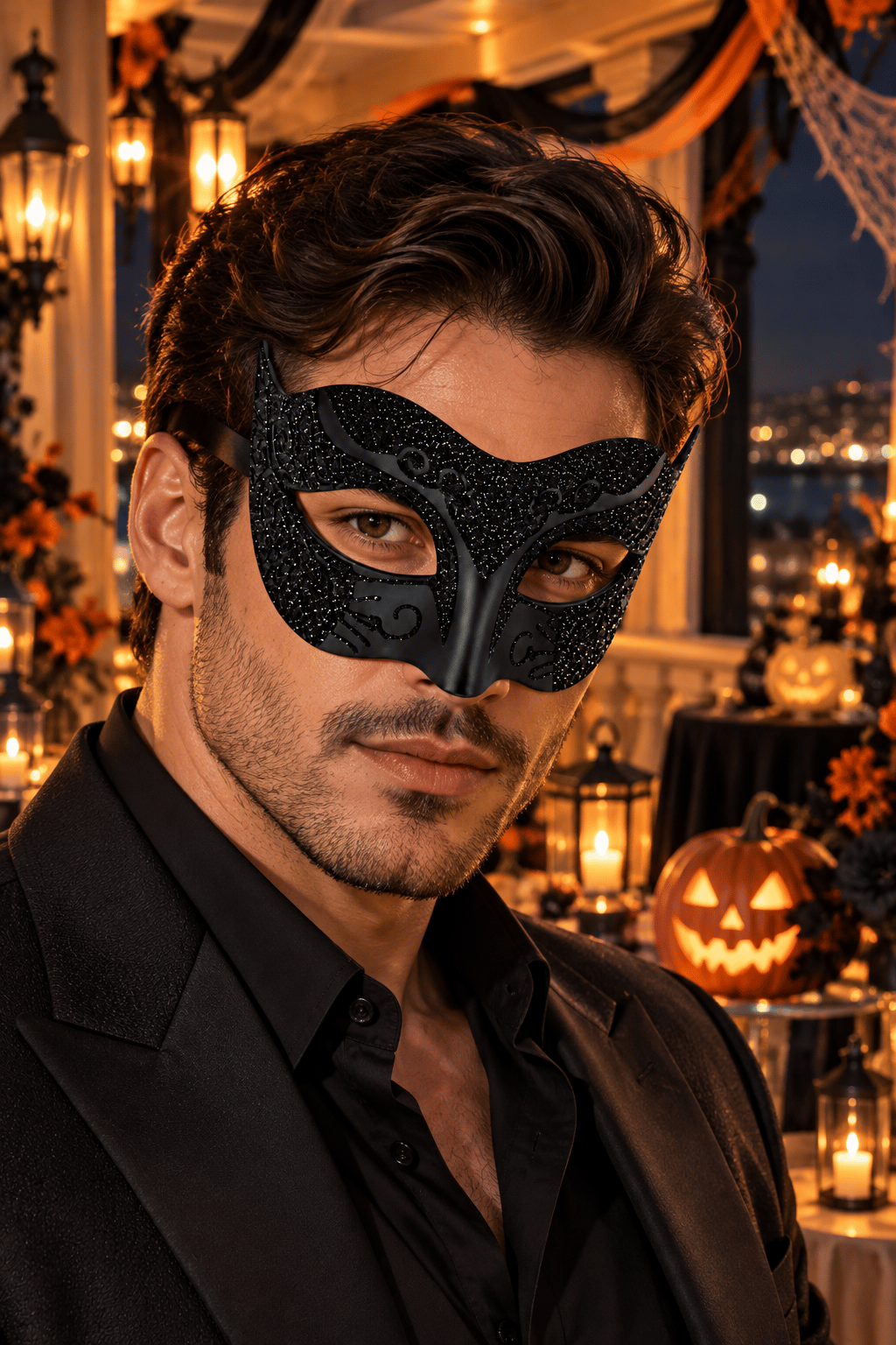 Maske Siyah Simli Venedik Maskesi Desenli Bağcıklı yılbaşı-halloween