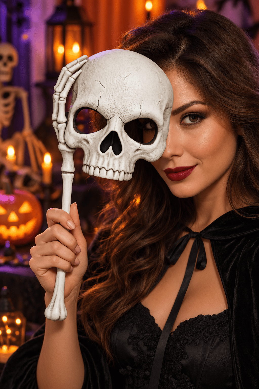 Maske Sopalı Kurukafa Maske Beyaz Halloween Cadılar Bayramı