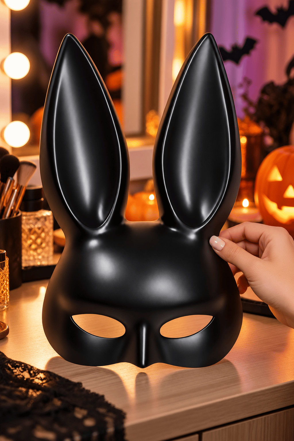 MaskeSiyah Tavşan Maskesi Uzun Kulaklı Bunny Maske Halloween