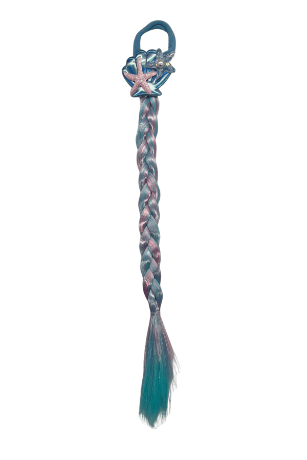 Mavi Lastik Tokalı Tek Örgü Peruk Saç Toka Deniz kızı Tokası 38cm
