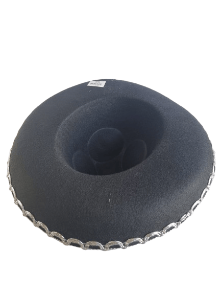 Meksika Mariachi Latin Şapkası Lüks 41cm Siyah Zemin üstüne Gümüş sim kenarlıklı parti kostümü