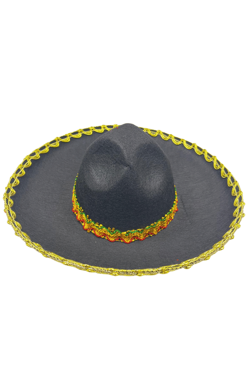 Meksika Mariachi Latin Şapkası Lüks 41cm Siyah Zemin üstüne Altın sim kenarlıklı parti kostümü