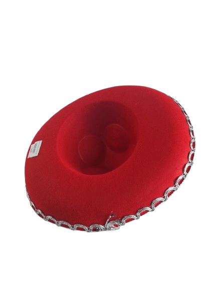 Meksika Mariachi Latin Şapkası Lüks 41cm Kırmızı Zemin üstüne gümüş sim kenarlıklı parti kostümü