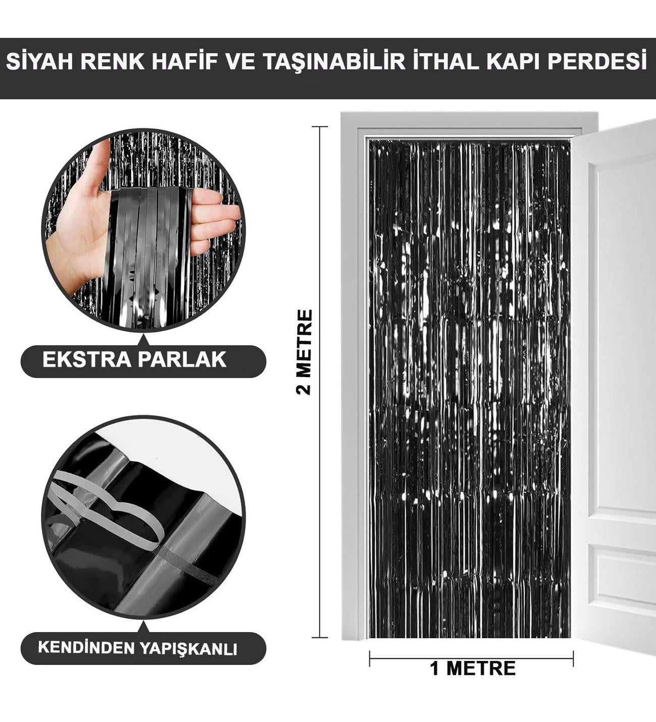 Metalize arka fon perdesi 1*2 m SİYAH PARLAK