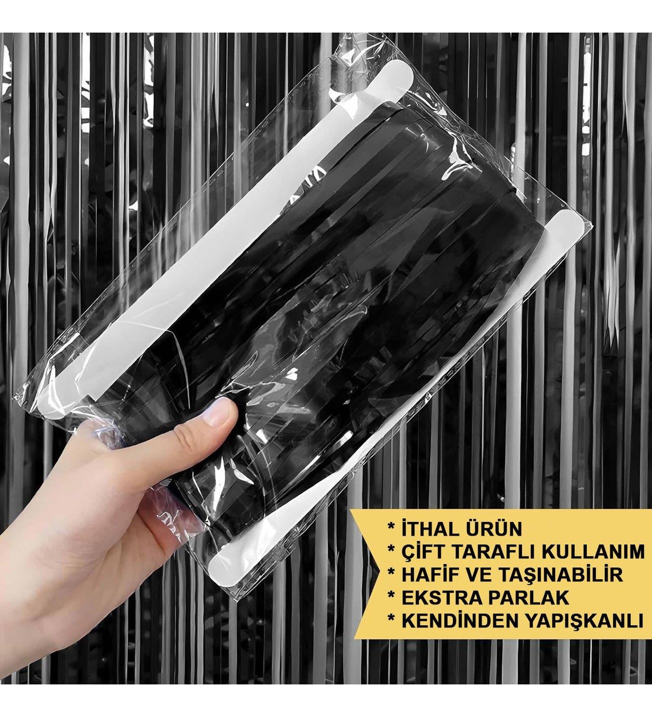Metalize arka fon perdesi 1*2 m SİYAH PARLAK
