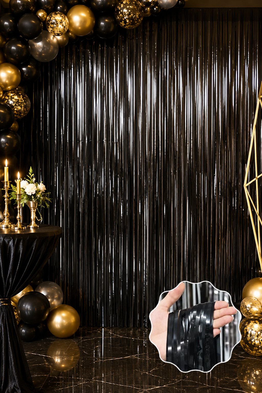 Metalize Mat Siyah Masa Eteği Fon Süs 270x75 Cm Parti Masa Dekorasyon ve Arka Fon Süsü