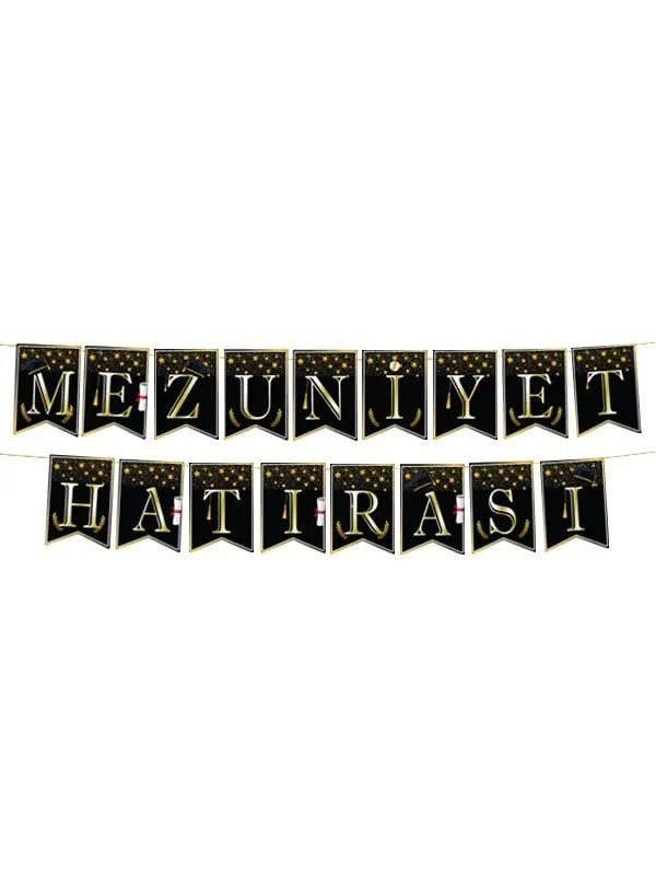 Mezuniyet Hatırası Banner Siyah Gold 17x170 ipli
