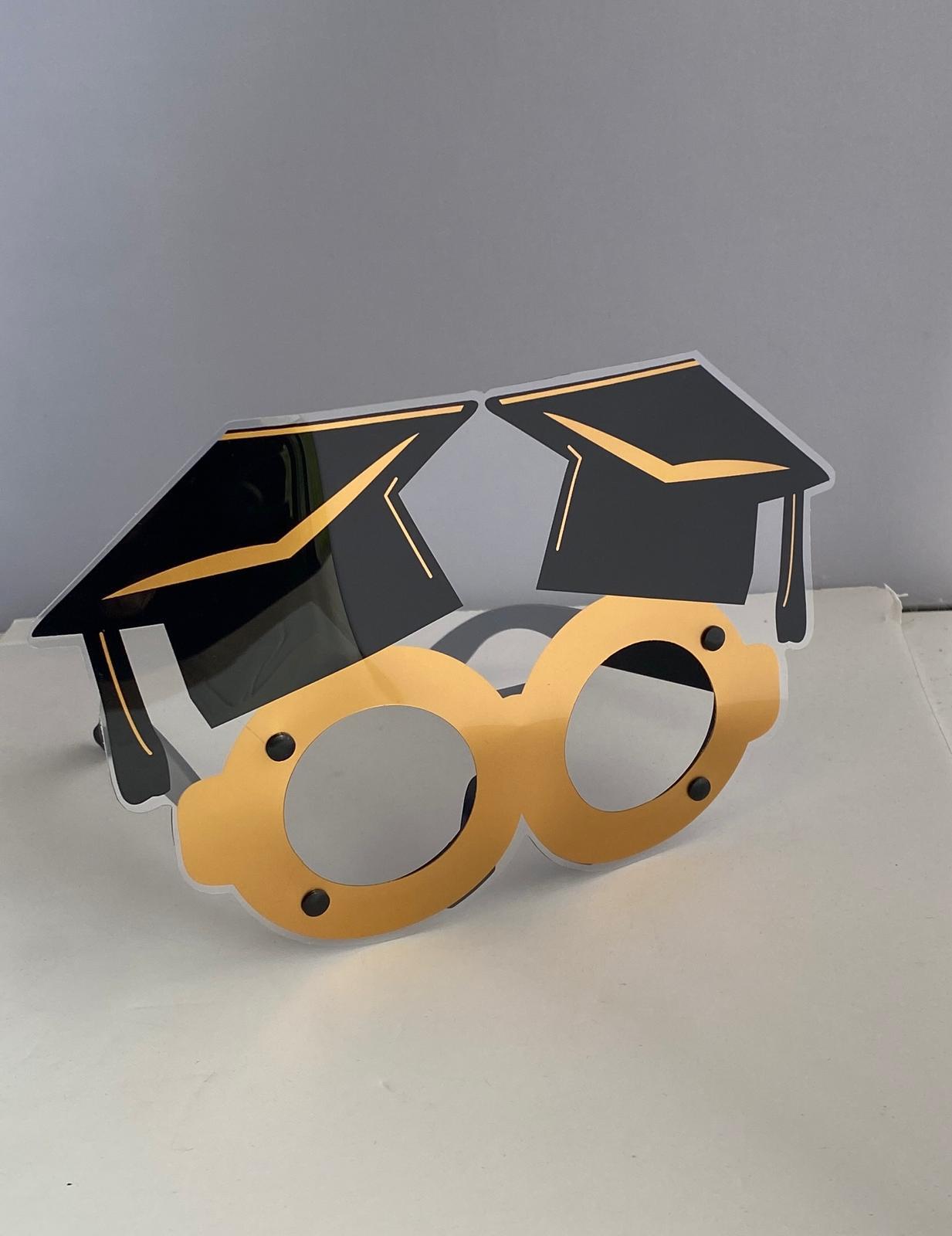 Mezuniyet Parti Gözlüğü Pvc den gold siyah çift kepli model