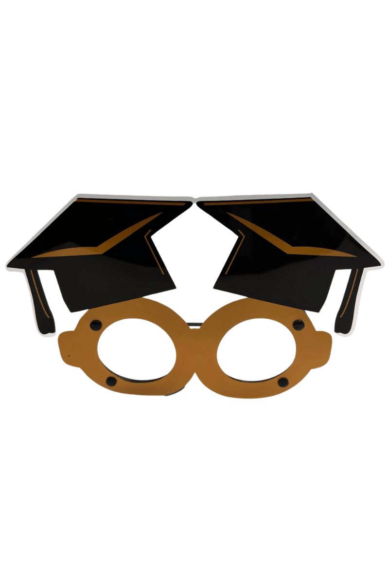 Mezuniyet Parti Gözlüğü Pvc den gold siyah çift kepli model