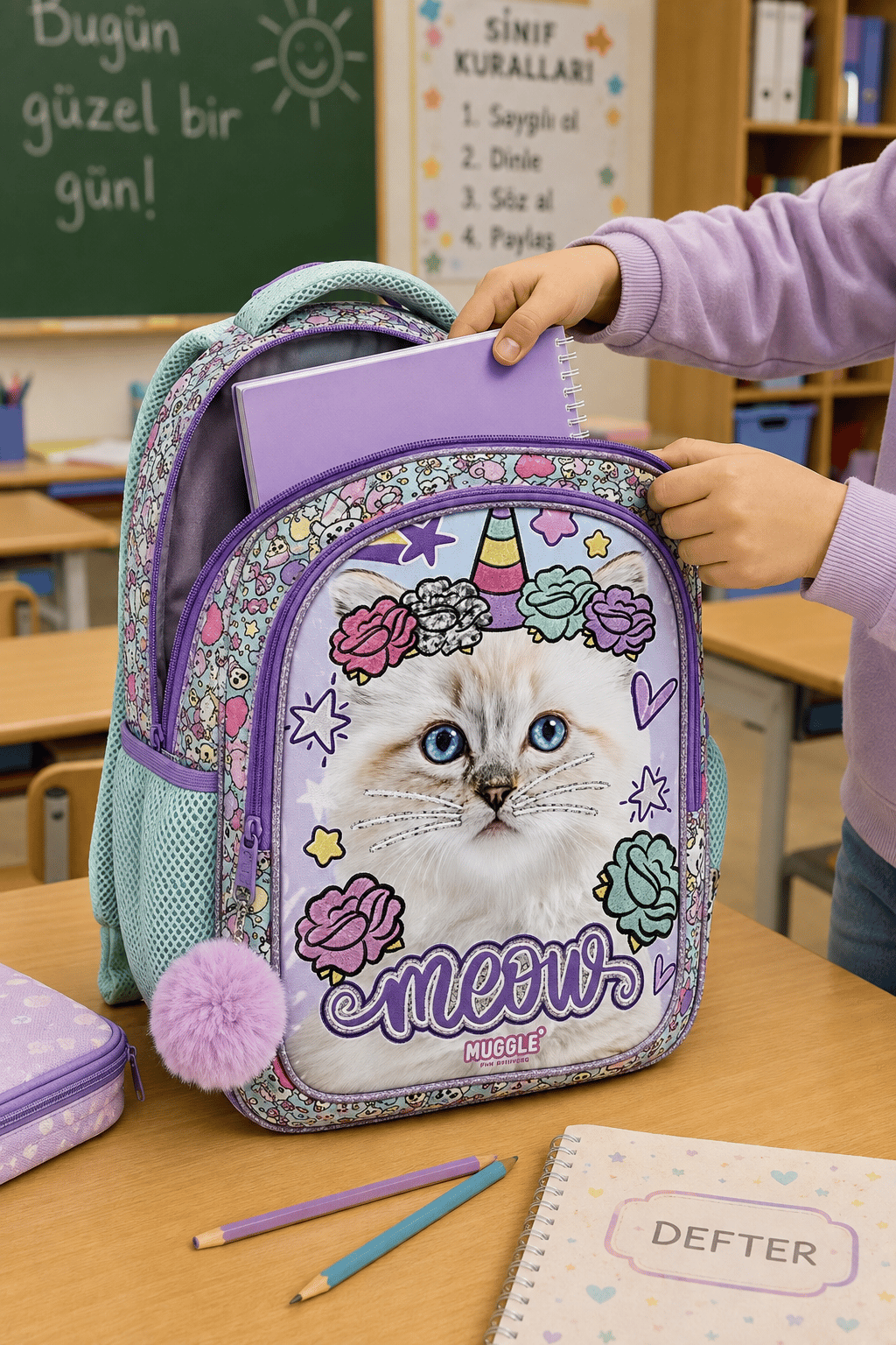 Mikro Muggle Pretty Cat İlkokul Çantası MU-9022