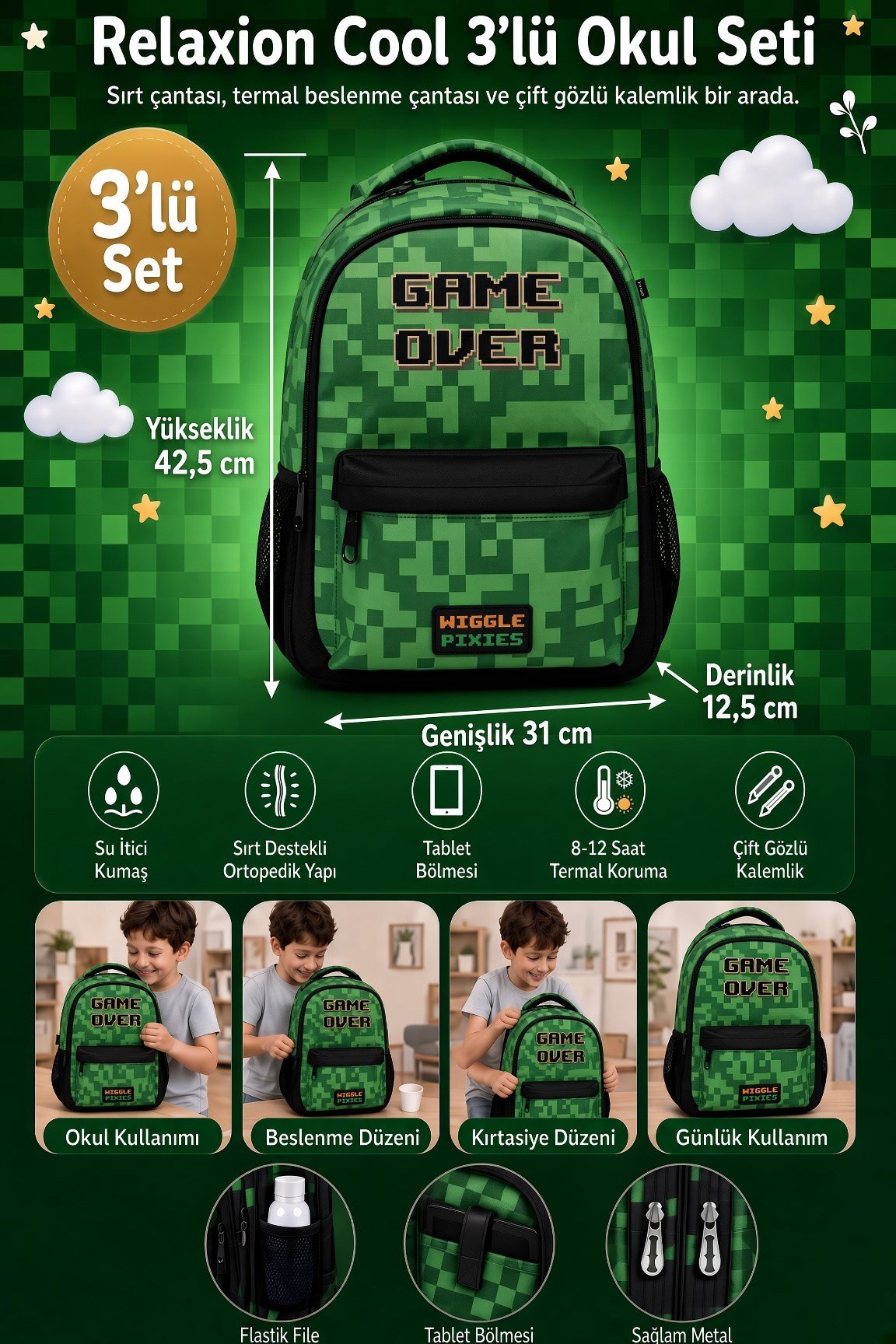 Minecraft wiggle  okul çantası 2 gözlü 3772