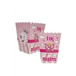 Mısır Kutusu Diş Partisi  pop corn 8 li Kız Pembe Kız Partisi Diş Buğdayı