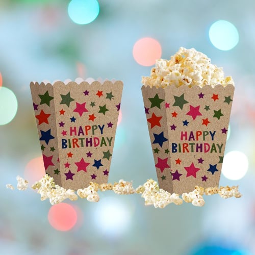 Mısır Kutusu Kraft Renkli Yıldızlı Desenli Happy Birthday Yazılı 8li  Doğum Günü Malzemesi  