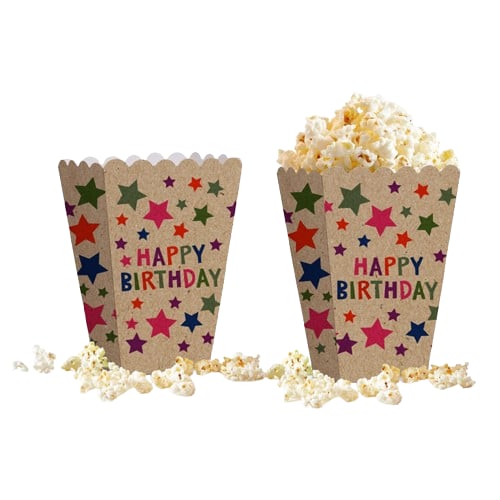 Mısır Kutusu Kraft Renkli Yıldızlı Desenli Happy Birthday Yazılı 8li  Doğum Günü Malzemesi  