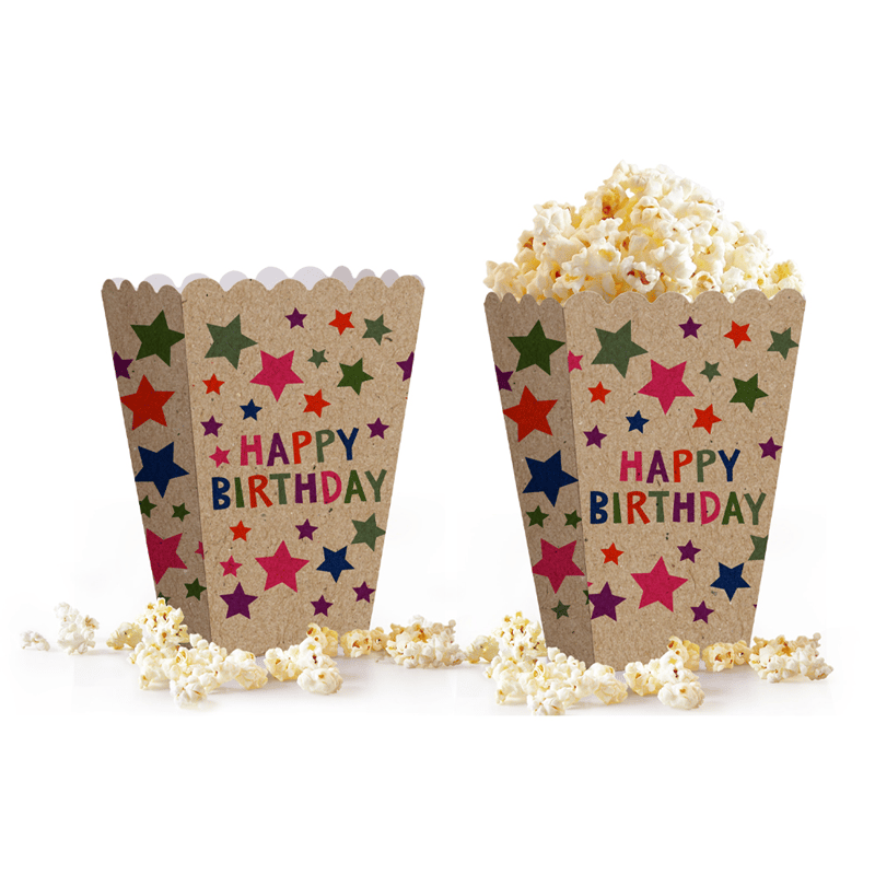Mısır Kutusu Kraft Renkli Yıldızlı Desenli Happy Birthday Yazılı 8li  Doğum Günü Malzemesi  