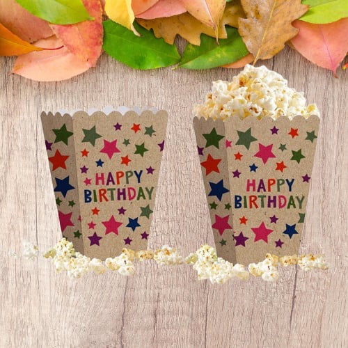 Mısır Kutusu Kraft Renkli Yıldızlı Desenli Happy Birthday Yazılı 8li  Doğum Günü Malzemesi  