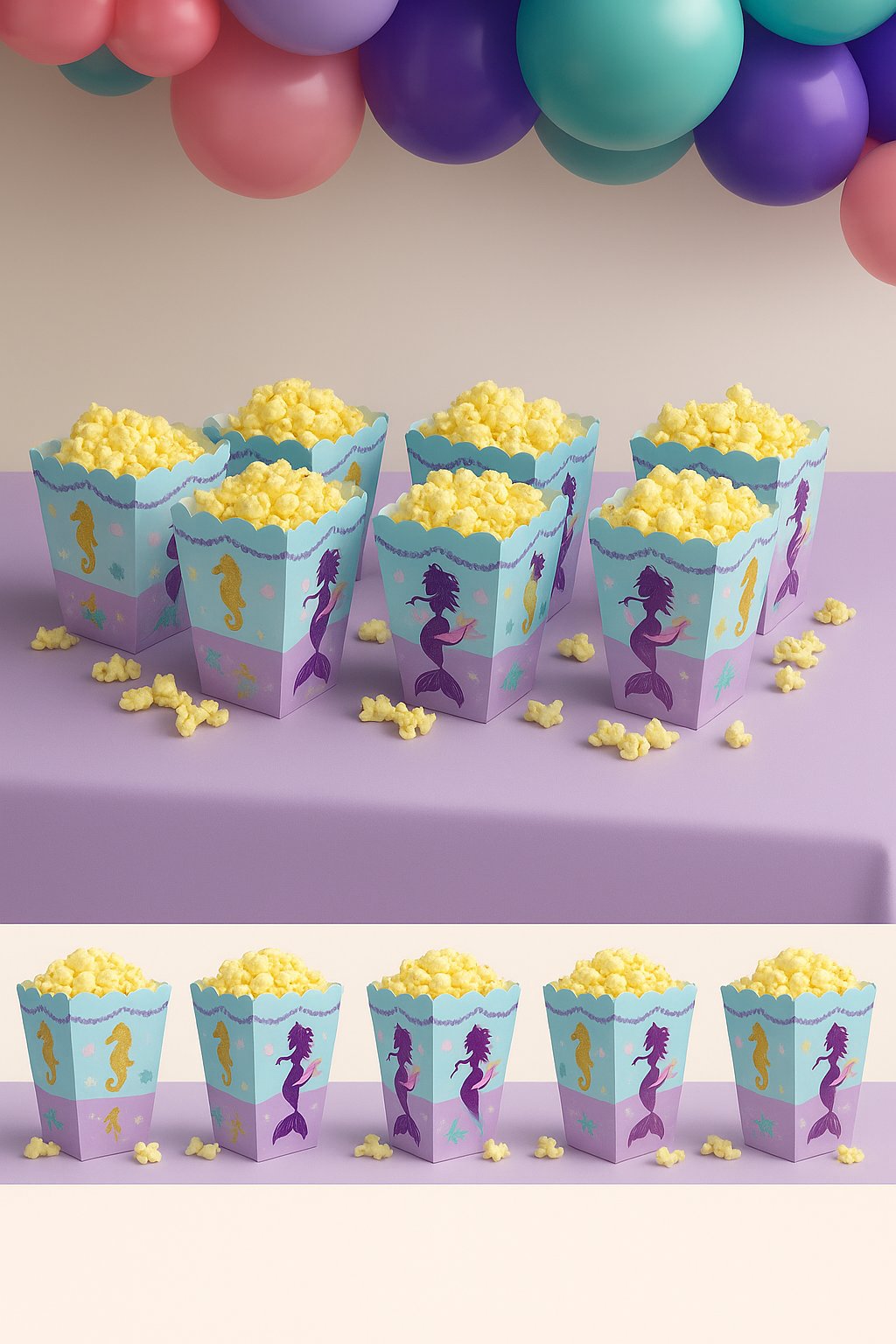 Mısır Kutusu Pırıltılı Deniz Kızı Temalı Pop Corn Kutusu Parti Malzemesi