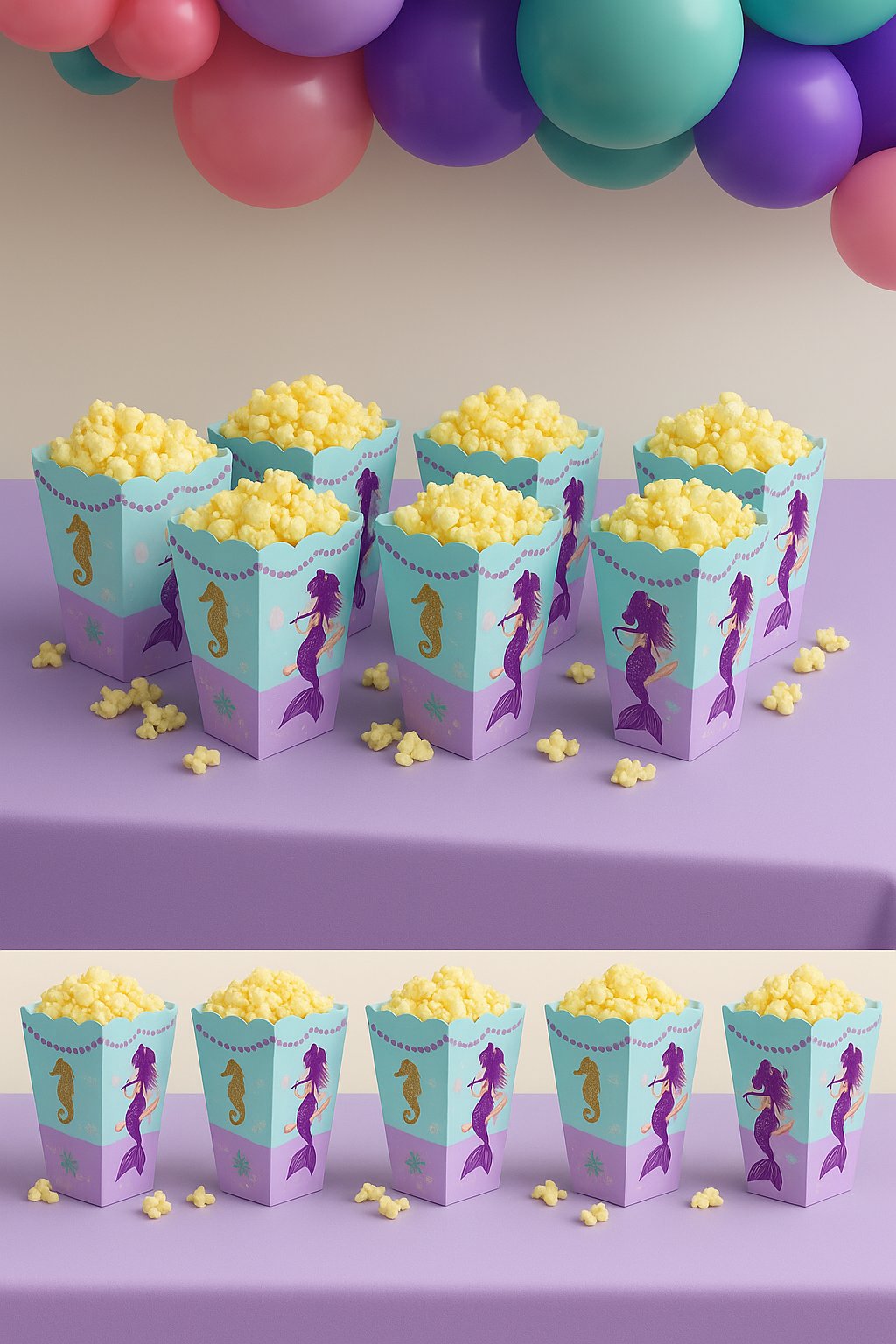 Mısır Kutusu Pırıltılı Deniz Kızı Temalı Pop Corn Kutusu Parti Malzemesi