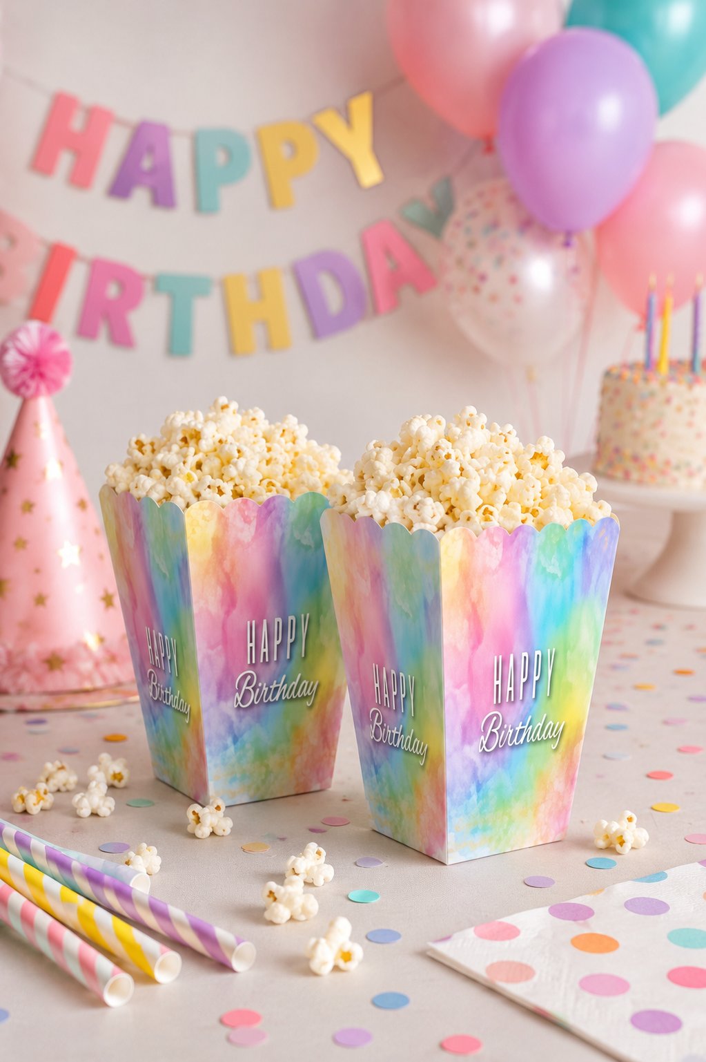 Mısır Kutusu Pop Corn Happy Birthday makaron 8li