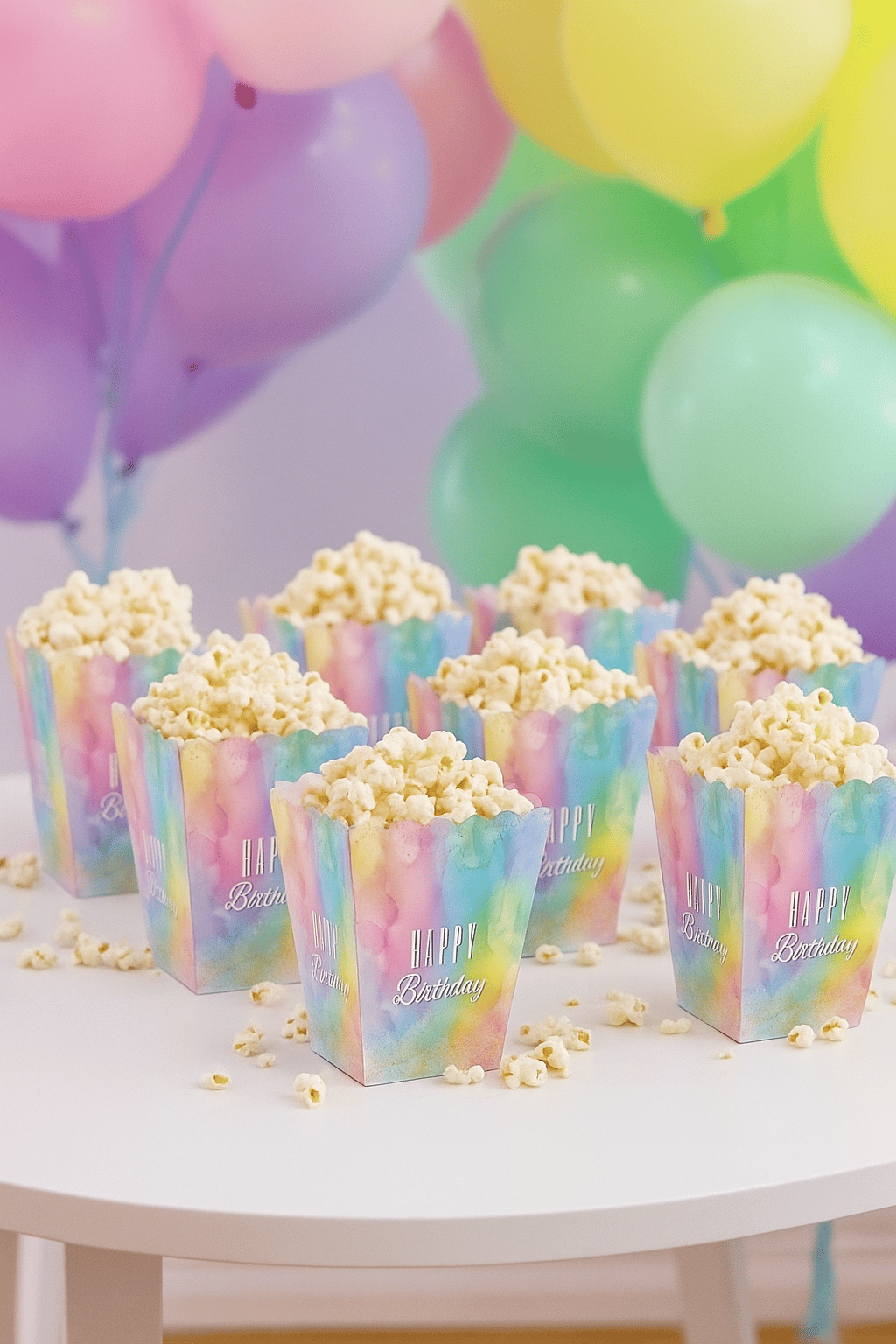 Mısır Kutusu Pop Corn Happy Birthday yazılı Makaron Renklerde  8 li Paket Doğum Günü Eğlencesi
