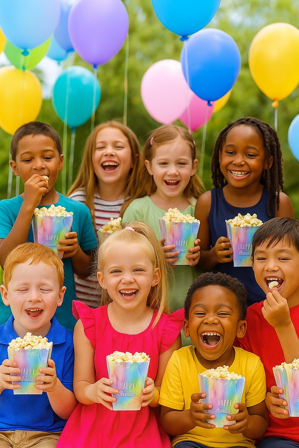 Mısır Kutusu Pop Corn Happy Birthday yazılı Makaron Renklerde  8 li Paket Doğum Günü Eğlencesi