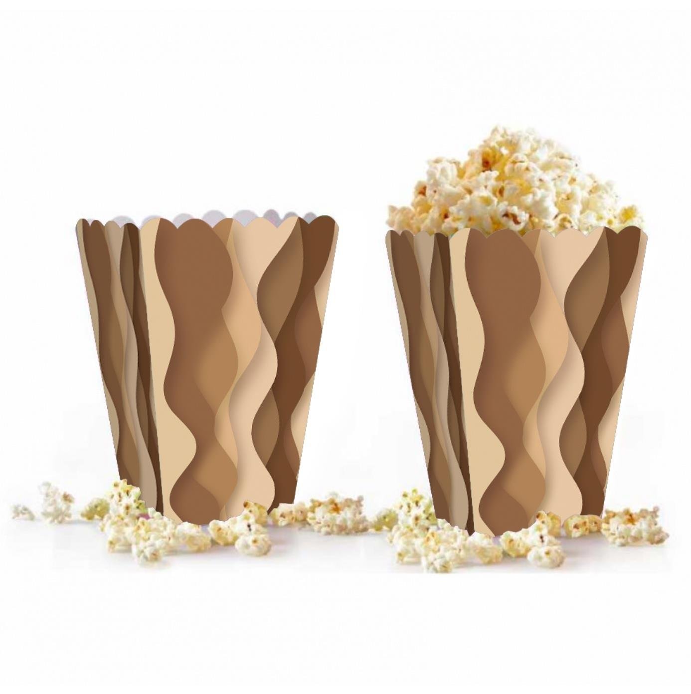 Mısır Kutusu Pop Corn Kutusu Dalgalı Kahve Tonları Desenli / 8 Parça