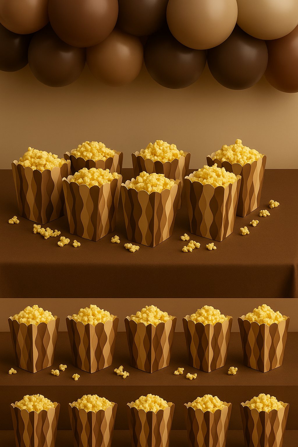 Mısır Kutusu Pop Corn Kutusu Dalgalı Kahve Tonları Desenli / 8 Parça