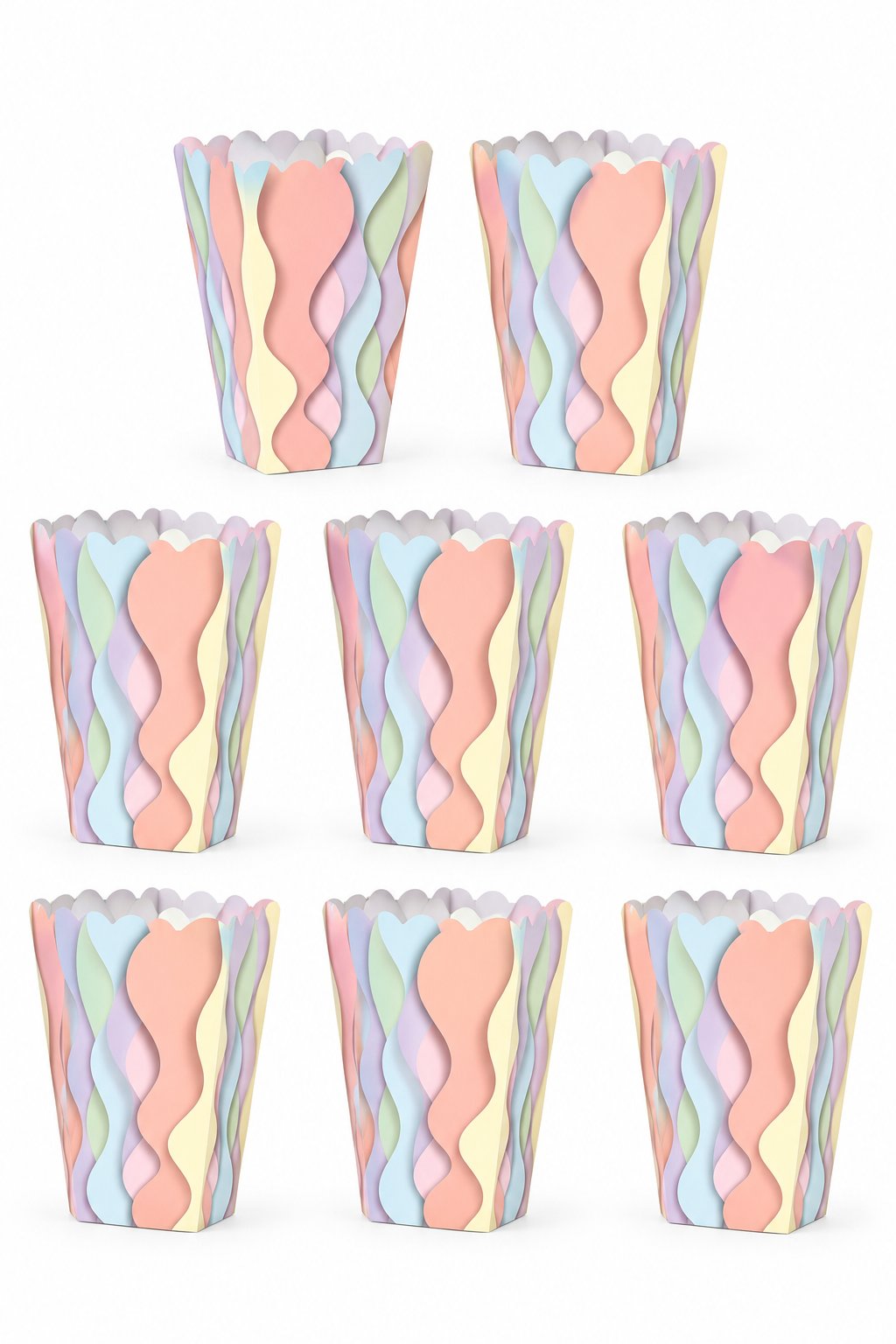 Mısır Kutusu Pop Corn Kutusu Dalgalı Makaron Desenli / 8 Parça
