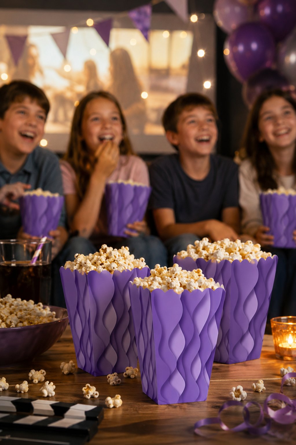 Mısır Kutusu Pop Corn Kutusu Dalgalı Mor Desenli / 8 Parça