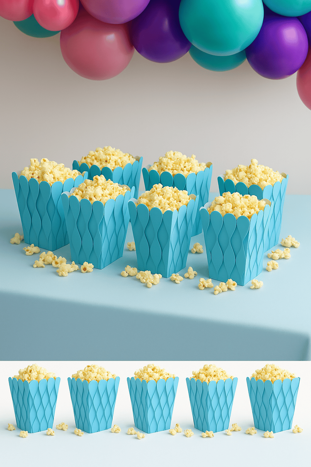 Mısır Kutusu Pop Corn Kutusu Dalgalı Mavi Desenli / 8 Parça