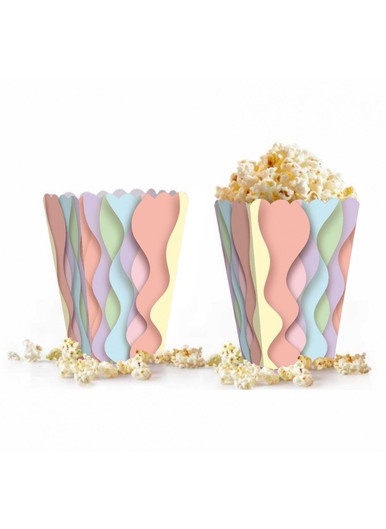 Mısır Kutusu Pop Corn Kutusu Dalgalı Makaron Desenli / 8 Parça