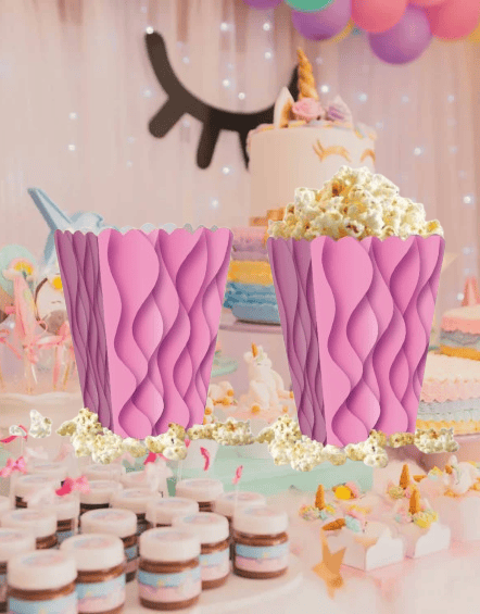 Mısır Kutusu Pop Corn Kutusu  Dalgalı Pembe Desenli / 8 Parça