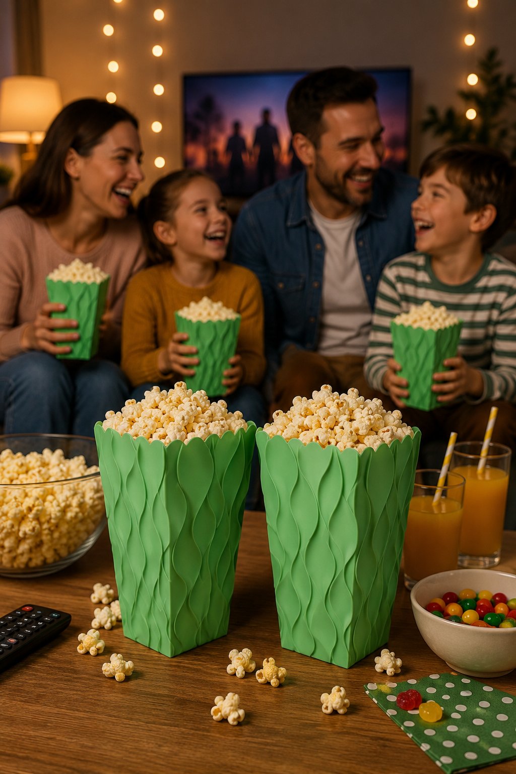 Mısır Kutusu Pop Corn Kutusu Dalgalı Yeşil Desenli / 8 Parça