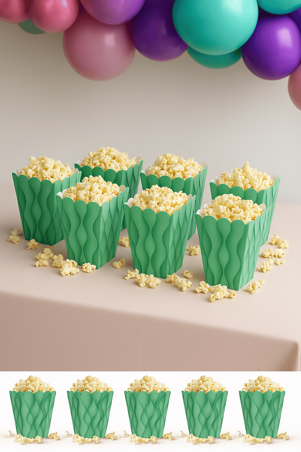 Mısır Kutusu Pop Corn Kutusu Dalgalı Yeşil Desenli / 8 Parça