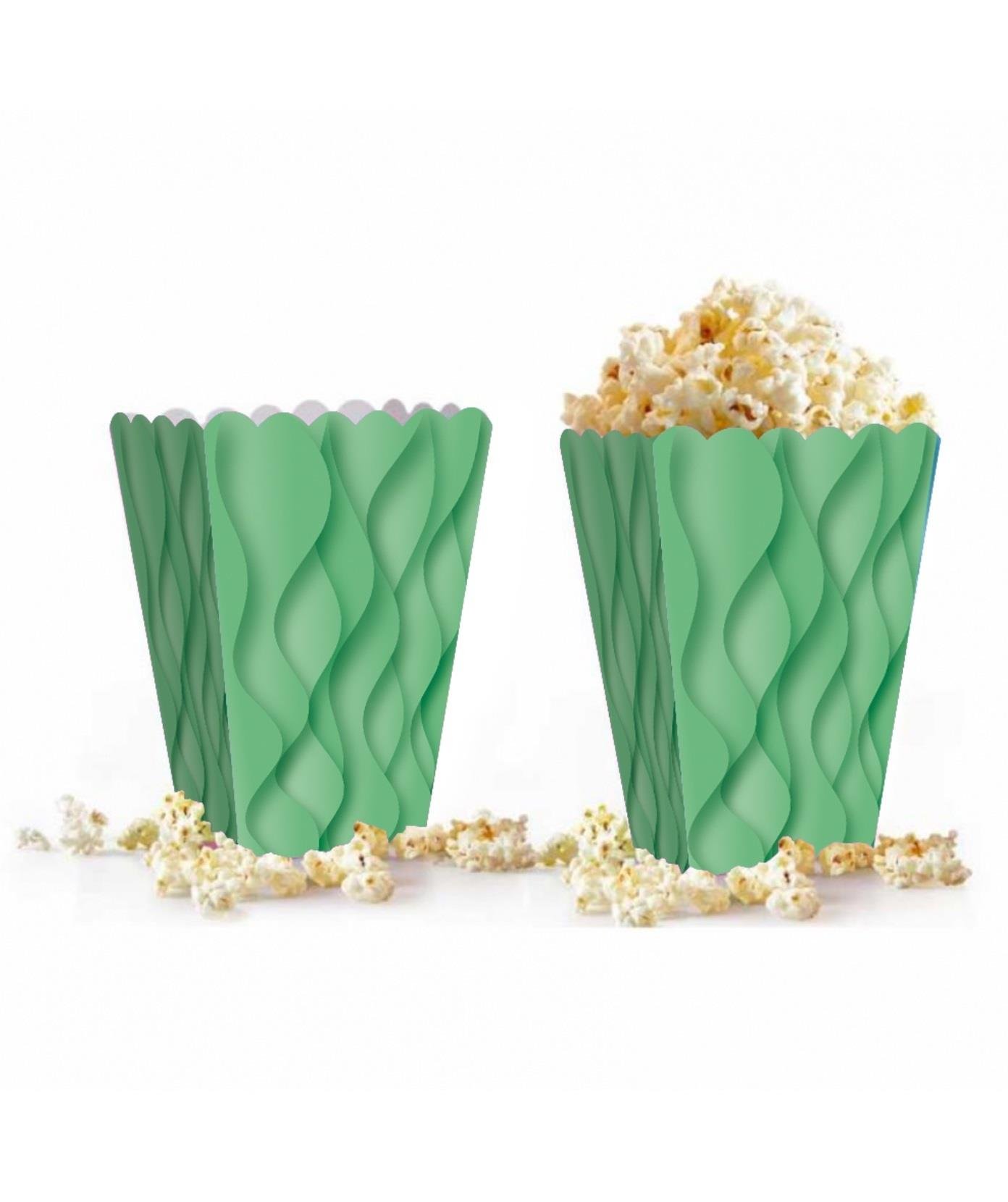 Mısır Kutusu Pop Corn Kutusu Dalgalı Yeşil Desenli / 8 Parça