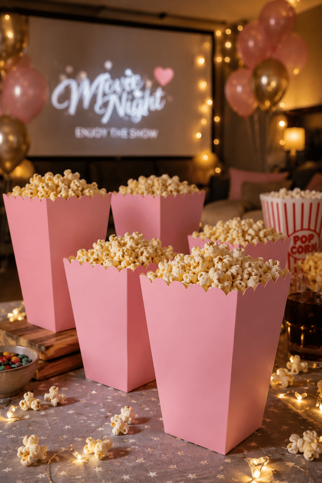 Mısır Kutusu Pop Corn Kutusu Pembe 8'li Doğum Günü Parti Sinema Temalı Patlamış Mısır Kutusu
