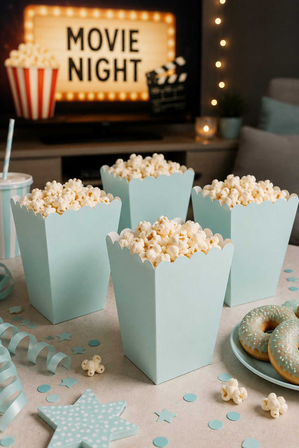 Mısır Kutusu Pop Corn Kutusu Su Yeşili 8'li Doğum Günü Parti Sinema Temalı Patlamış Mısır Kutusu