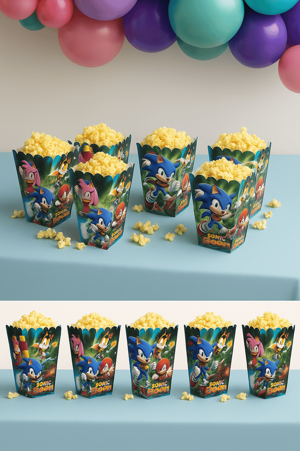 Mısır Pop Corn Kutusu  Sonic Temalı 8 li 8x11,5 cm Parti Malzemesi